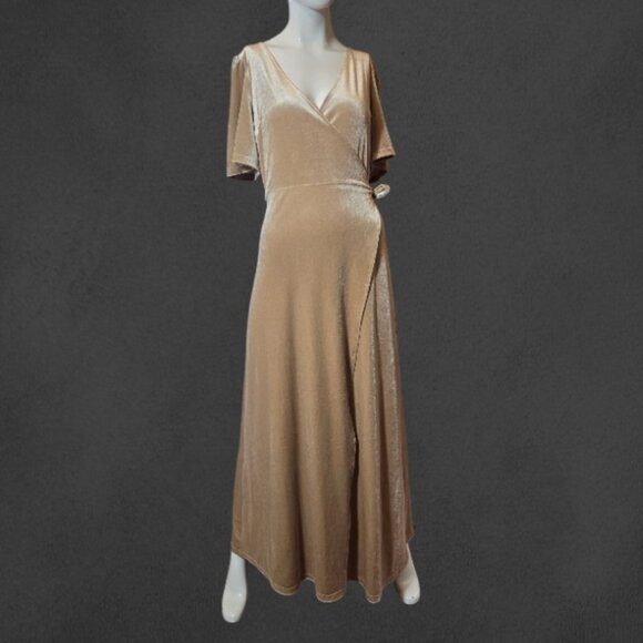 Velvet Feel Champagne MEROKEETY Maxi Wrap Dress szS - Picture 5 of 7